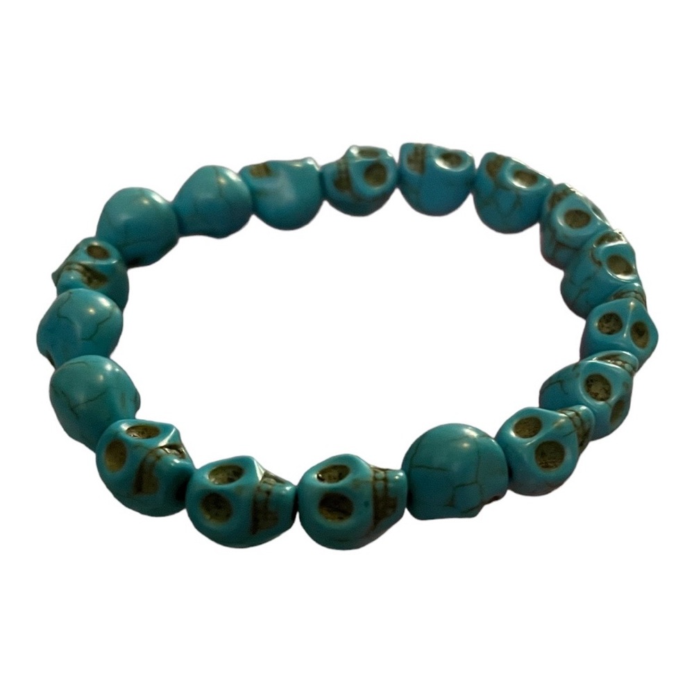 Blue Turquoise Skull Beaded Bracelet
